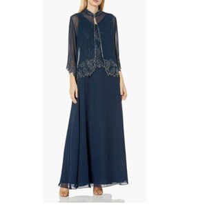J Kara Beaded Navy Gown with Jacket